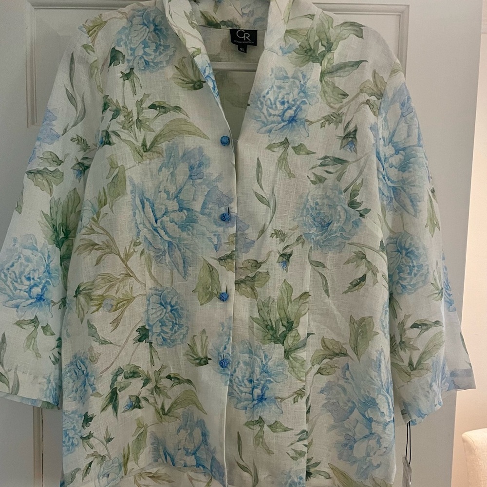 Women's Connie Roberson Linen Floral Button-Up Jacket Blouse